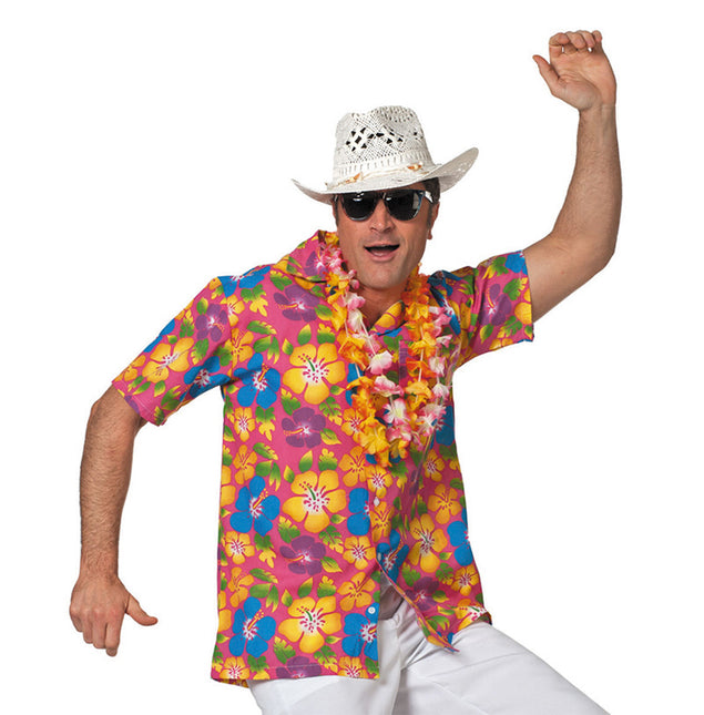 Feestbazaar Hawaii blouse heer/dame pink