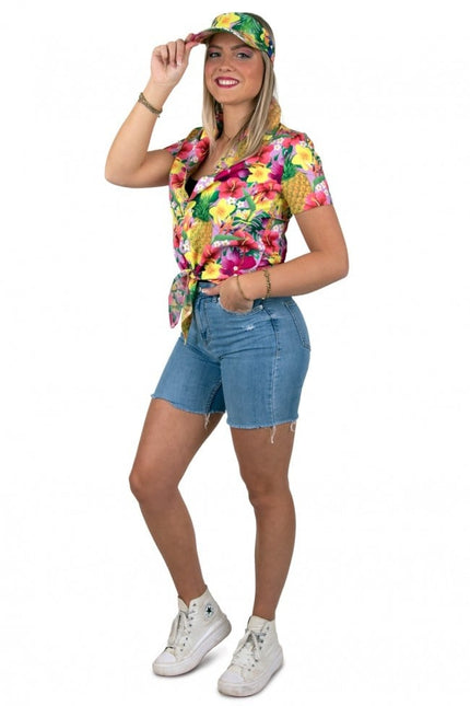 Feestbazaar Hawaii Blouse Met Zonneklep Ananassen Roze