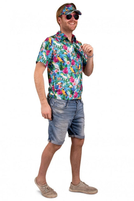 Feestbazaar Hawaii blouse met Zonneklep Blauw