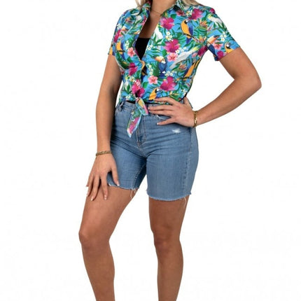 Feestbazaar Hawaii Blouse Met Zonneklep Papegaaien Blauw