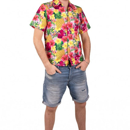 Feestbazaar Hawaii Blouse Met Zonneklep Pink/Geel