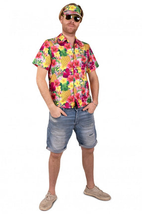 Feestbazaar Hawaii Blouse Met Zonneklep Pink/Geel