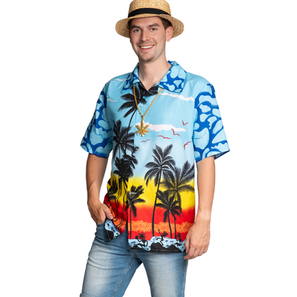Feestbazaar Hawaii Blouse Paradise Blauw Heren