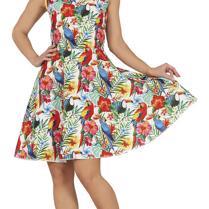 Feestbazaar Hawaii Jurk Multikleur Papegaai Print Dames