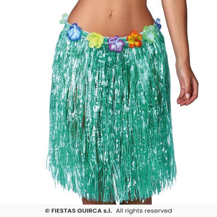 Feestbazaar Hawaii Rok met Bloemen Groen 55cm
