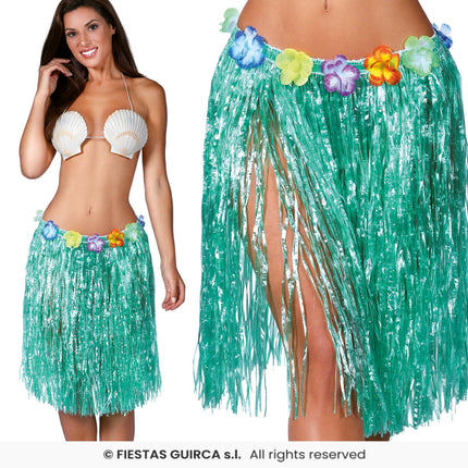 Feestbazaar Hawaii Rok met Bloemen Groen 55cm