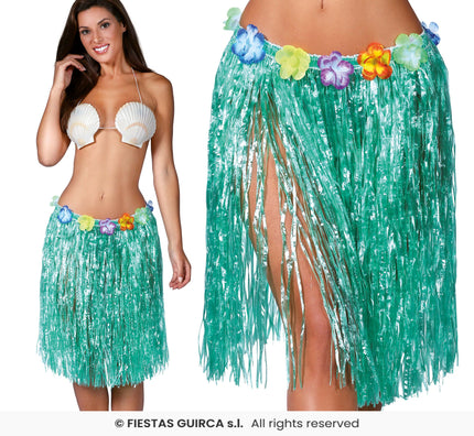 Feestbazaar Hawaii Rok met Bloemen Groen 55cm