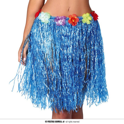 Feestbazaar Hawaii Rokje Blauw Met Bloemen 55 cm