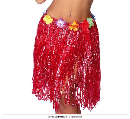 Feestbazaar Hawaii Rokje Rood Met Bloemen 50 cm