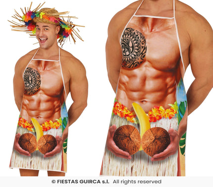 Feestbazaar Hawaii Schort Gespierde Man Kokosnoot