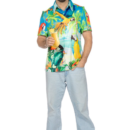 Feestbazaar Hawaii Shirt Papegaai Heren