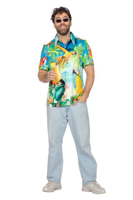 Feestbazaar Hawaii Shirt Papegaai Heren