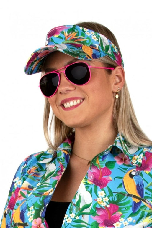 Feestbazaar Hawaii Zonneklep Papegaaien Blauw