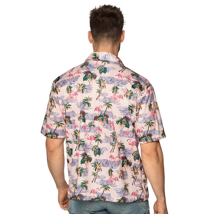 Feestbazaar Hawaiiblouse Flamingo Roze Man