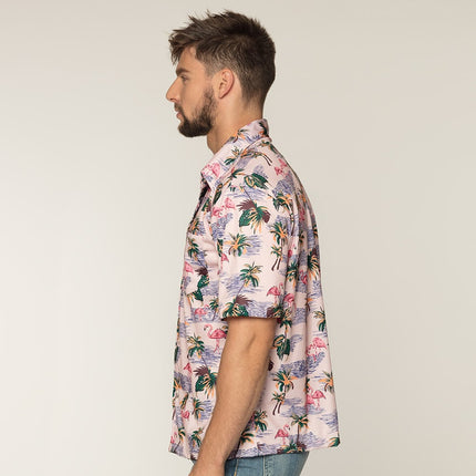 Feestbazaar Hawaiiblouse Flamingo Roze Man