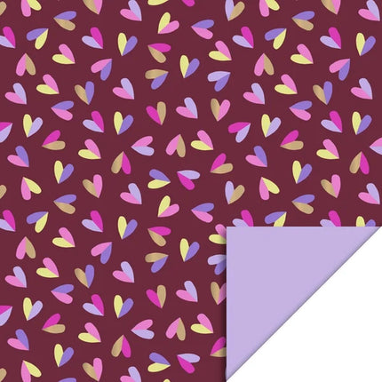 Feestbazaar Hearts Duo Beet Red & Lilac Inpakpapier (70x300cm)