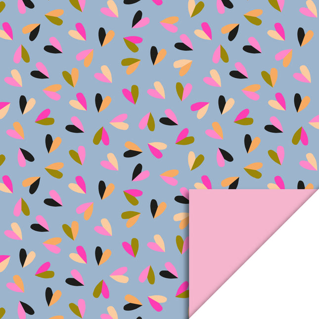 Feestbazaar Hearts Duo Blue & Pink Inpakpapier (70x300cm)