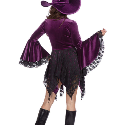Feestbazaar Heksenjurk Dames Velvet Paars Premium