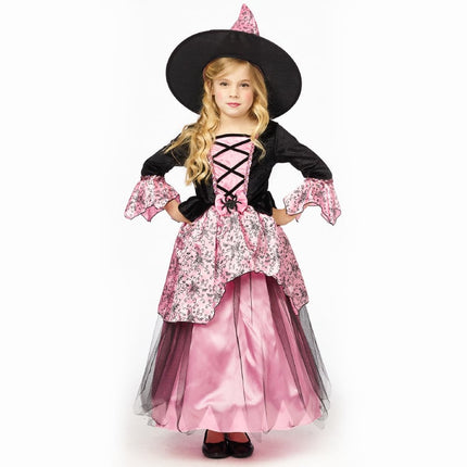 Feestbazaar Heksenjurk Kind Roze Premium + Hoed