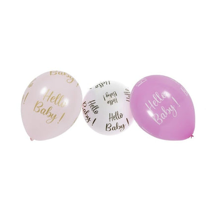 Feestbazaar Hello Baby Geboorte Ballonnen Set Roze (6st)