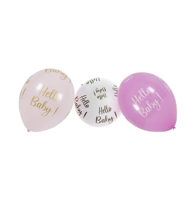 Feestbazaar Hello Baby Geboorte Ballonnen Set Roze (6st)