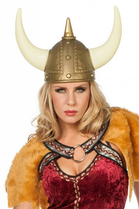 Feestbazaar Helm Viking goud met horens