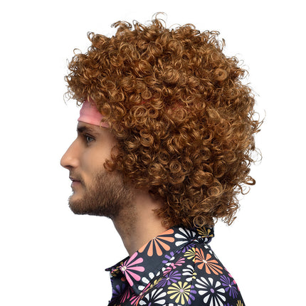 Feestbazaar Hippie Groove Krullen Pruik Bruin Berry