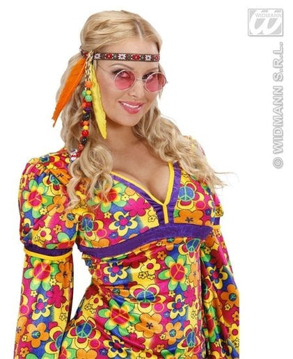 Feestbazaar Hippie hoofdband met kraaltjes en veren
