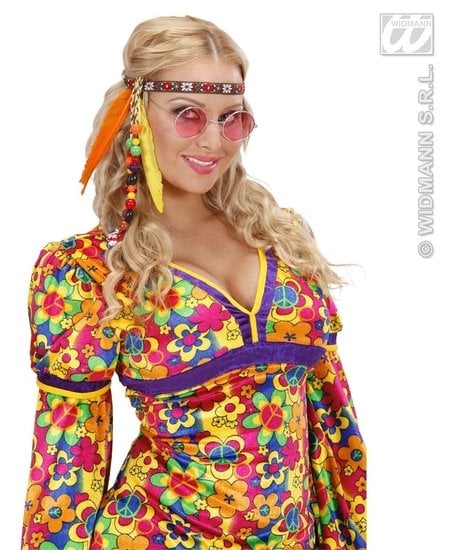 Feestbazaar Hippie hoofdband met kraaltjes en veren