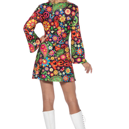 Feestbazaar Hippie jurkje zwart peace dames
