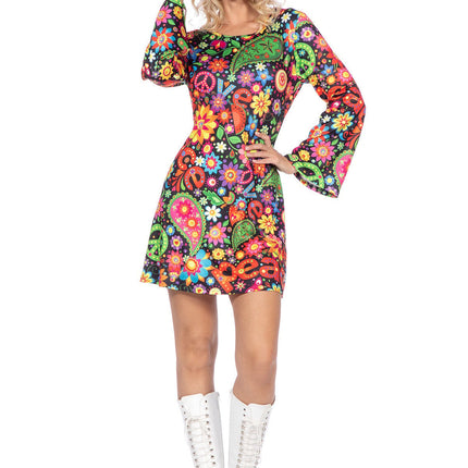 Feestbazaar Hippie jurkje zwart peace dames