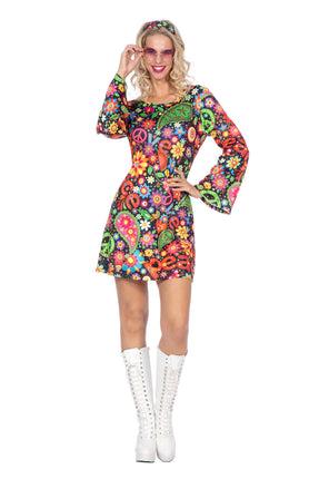 Feestbazaar Hippie jurkje zwart peace dames