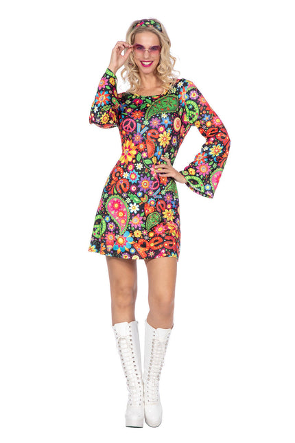 Feestbazaar Hippie jurkje zwart peace dames