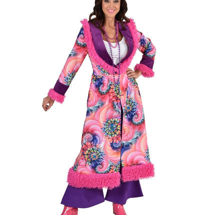 Feestbazaar Hippie Mantel Roze/Paars Flower Chantal