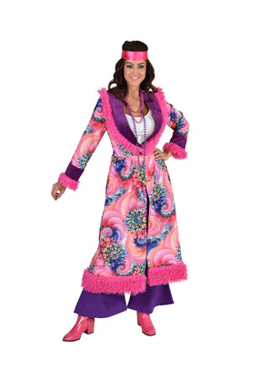 Feestbazaar Hippie Mantel Roze/Paars Flower Chantal