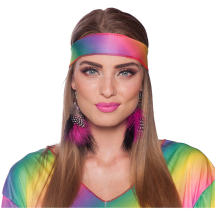 Feestbazaar Hippie Oorbellen Veren Roze/Zwart