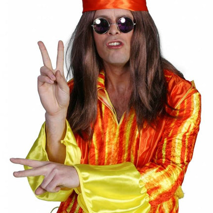 Feestbazaar Hippie pruik bruin + hoofdband
