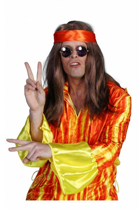 Feestbazaar Hippie pruik bruin + hoofdband