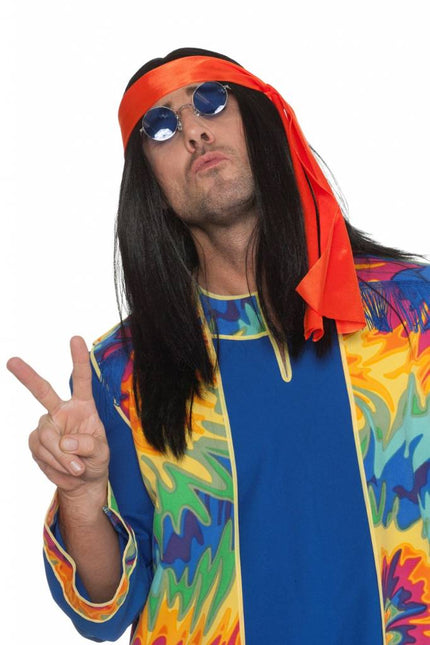 Feestbazaar Hippie pruik zwart + hoofdband