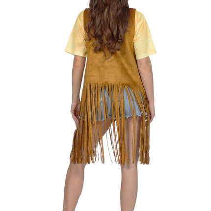 Feestbazaar Hippie Vest Lang Bruin met Franje
