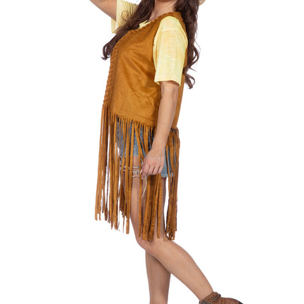 Feestbazaar Hippie Vest Lang Bruin met Franje