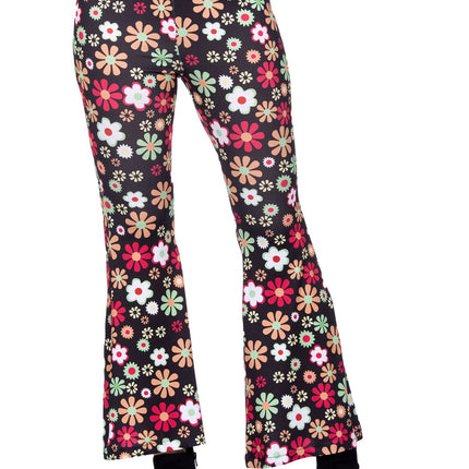 Feestbazaar Hippiebroek Zwart met Kleurrijke Bloemen Dames