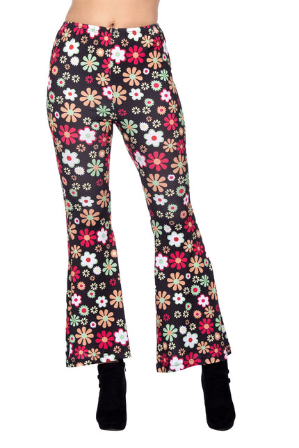 Feestbazaar Hippiebroek Zwart met Kleurrijke Bloemen Dames