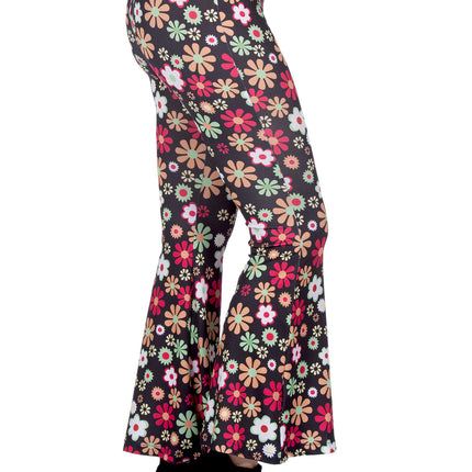 Feestbazaar Hippiebroek Zwart met Kleurrijke Bloemen Dames
