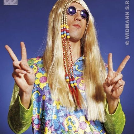 Feestbazaar Hippy Party pruik blond met gekleurde kralen
