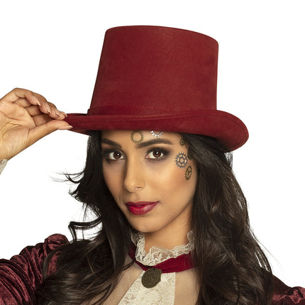 Feestbazaar Hoed Bordeauxrood Steampunk