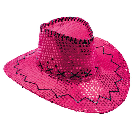 Feestbazaar Hoed Cowboy Sequin Fuchsia