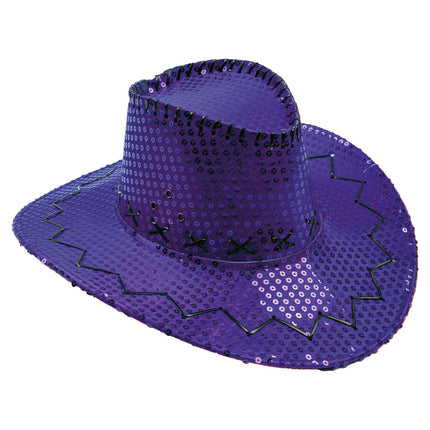 Feestbazaar Hoed Cowboy Sequin Paars