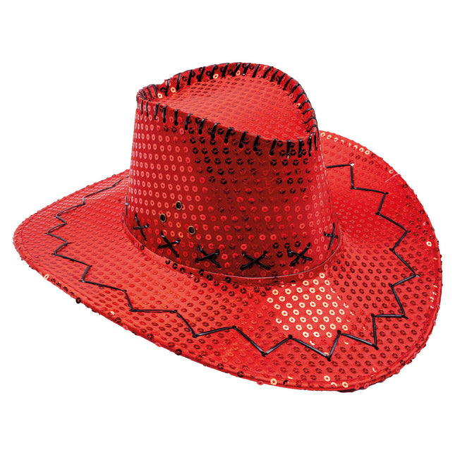 Feestbazaar Hoed Cowboy Sequin Rood