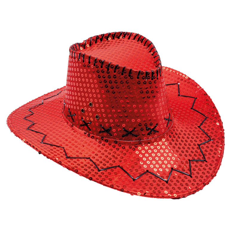 Feestbazaar Hoed Cowboy Sequin Rood
